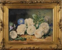 Valentine Bartholomew [1799-1879]-
Still life of roses and foliage:-
signed and dated 1862 bottom