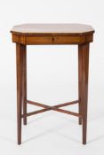 An early 19th Century mahogany and inlaid octagonal work table:,