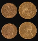 A South African one pond dated '1898' and a half sovereign dated '1911':.