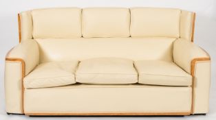 Attributed to Heals - An Art Deco burr maple veneer and upholstered three piece lounge suite:,