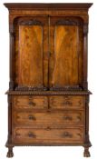 A William IV Scottish carved mahogany linen press:,