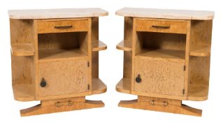 A pair of Art Deco marble top bedside cabinets:,