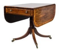 A George III mahogany and inlaid drop flap breakfast table:,