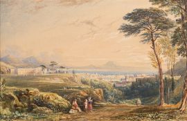 Attributed to John Varley [1778-1842]-
An extensive Neapolitan panorama, 
possibly the Royal Palace,