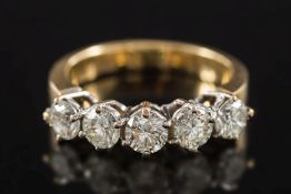 A diamond five-stone ring: with slightly graduated, circular,