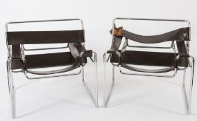 A pair of mid-20th century Model B3 'Wassily' chromium armchairs after Marcel Breuer:,