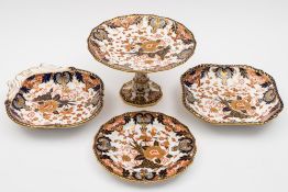 A Royal Crown Derby porcelain dessert service: comprising a tall comport, two shell shaped dishes,