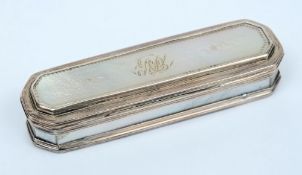 A Georgian silver and mother-of-pearl needle case, unmarked: initialled,
