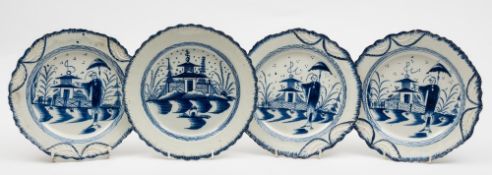 Four 'Three Dot Group' pearlware plates: of circular form,