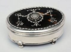 An Edward VII tortoiseshell and silver inlaid trinket box, London,