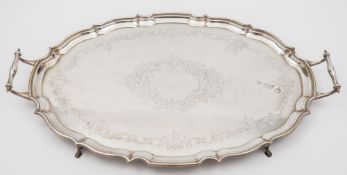 A George V silver tea tray, maker Barker Bros Silver Ltd,