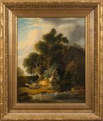 Follower of Thomas Hand [19th Century]-
Rural scene with farm in the foreground:-
oil on canvas
42