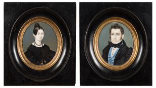 German School 19th Century:-
Miniature portrait of a young man, head and shoulders,