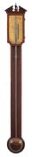 Aiano, London, a mahogany stick barometer: the case with chevron inlay to the sides, canted corners,