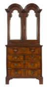 An early 18th Century walnut and crossbanded secretaire chest with an associated feather banded