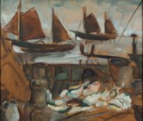 * Rene Marie Dujardin [1913-2002]-
'On the deck of the trawler'
signed
watercolour
46 x 54cm.