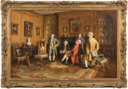 Frank Moss Bennett [1874-1933]-
'Their Valued Opinion'; gentlemen in a salon interior,