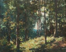 * Fernand Houget [1883-1961, Belgian]-
Sunlight in a pine forest:-
signed bottom right,