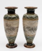 A pair of Royal Doulton stoneware vases by Hannah Barlow: each of footed oviform with raised neck,