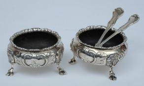 A pair of Victorian silver circular salts, maker Edward Charles Brown, London,