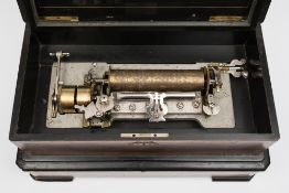 A 19th century Swiss rosewood and crossbanded musical box: with lever ratchet winding, 21cm.