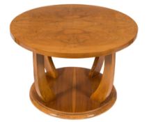 An Art Deco walnut veneer circular occasional table:,