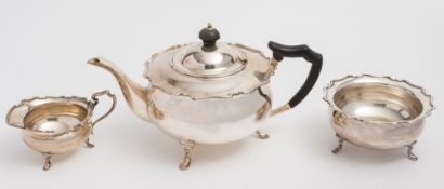 A George V silver three-piece tea service, maker Henry Atkin, Sheffield,