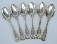 A set of six Victorian silver Kings pattern serving spoons, maker Samuel Hayne & Dudley Carter,