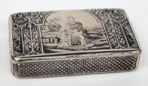 An Imperial Russian silver and niello inlaid snuff box: of rectangular outline,