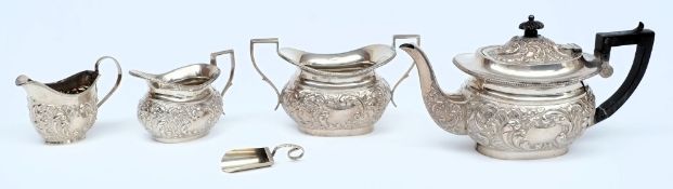 An Edward VII  silver  three-piece tea service, maker Henry Bourne, Birmingham,