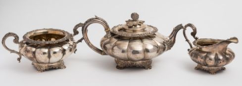 A George IV silver three-piece tea service,maker William Bateman II, London, 1829: inscribed,