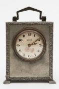 Liberty & Co, a pewter carriage clock: with an eight-day duration timepiece movement,