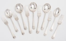 A George VI part flatware service, maker JW&Co, London, 1937: includes twelve soup spoons,