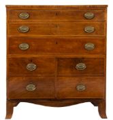 An early 19th Century mahogany and inlaid secretaire chest:, bordered with boxwood lines,
