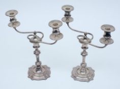A pair of George V  silver twin-branch candelabra, maker James Dixon & Sons, Sheffield,