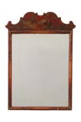 A chinoiserie red lacquer and gilt decorated mirror:,