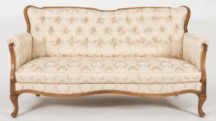 A Continental walnut frame three piece salon suite:,