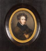 German School 19th Century:-
Miniature portrait of a young man, head and shoulders,