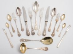 A continental silver part flatware service, stamped Posen 800: initialled,