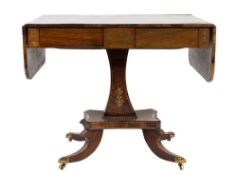 A Regency rosewood and brass inlaid sofa table:,
