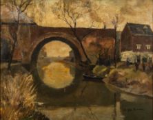 * Maurice Den Donker [Belgian, 20th Century]-
The Viaduct in Anderlecht:-
signed, further signed,