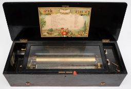 A 19th century Swiss rosewood musical box: playing twelve airs, with lever ratchet winding, 33cm.