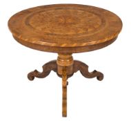 A 19th Century walnut and parquetry circular occasional table:,