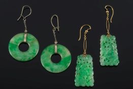 A pair of jade disc drop earrings and a pair of carved and pierced jade drop earrings:.

* Notes.
