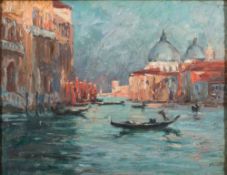 * Fernand Houget [1883-1961, Belgian]-
The Grand canal, Venice:-
signed
oil on board
25 x 33cm.