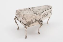 A continental silver vesta box in the form of a grand piano, bears import marks for London, 1892:,