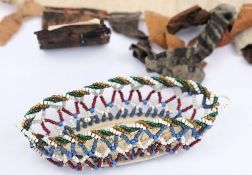 An early 19th century beadwork and bone miniature basket: of oval outline, 11cm.