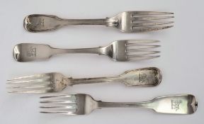 A pair of George IV silver  fiddle pattern table forks, maker William Cummins,