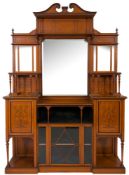 An Edwardian satinwood and marquetry display cabinet:, bordered with ebonised lines,