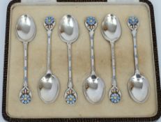 A set of six George VI silver and enamel coffee spoons, maker Turner & Simpson, Birmingham,
